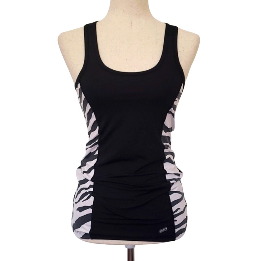 Soffe Womens Racerback Tank Top Medium Black Zebra Print Side Panel Athletic Gym